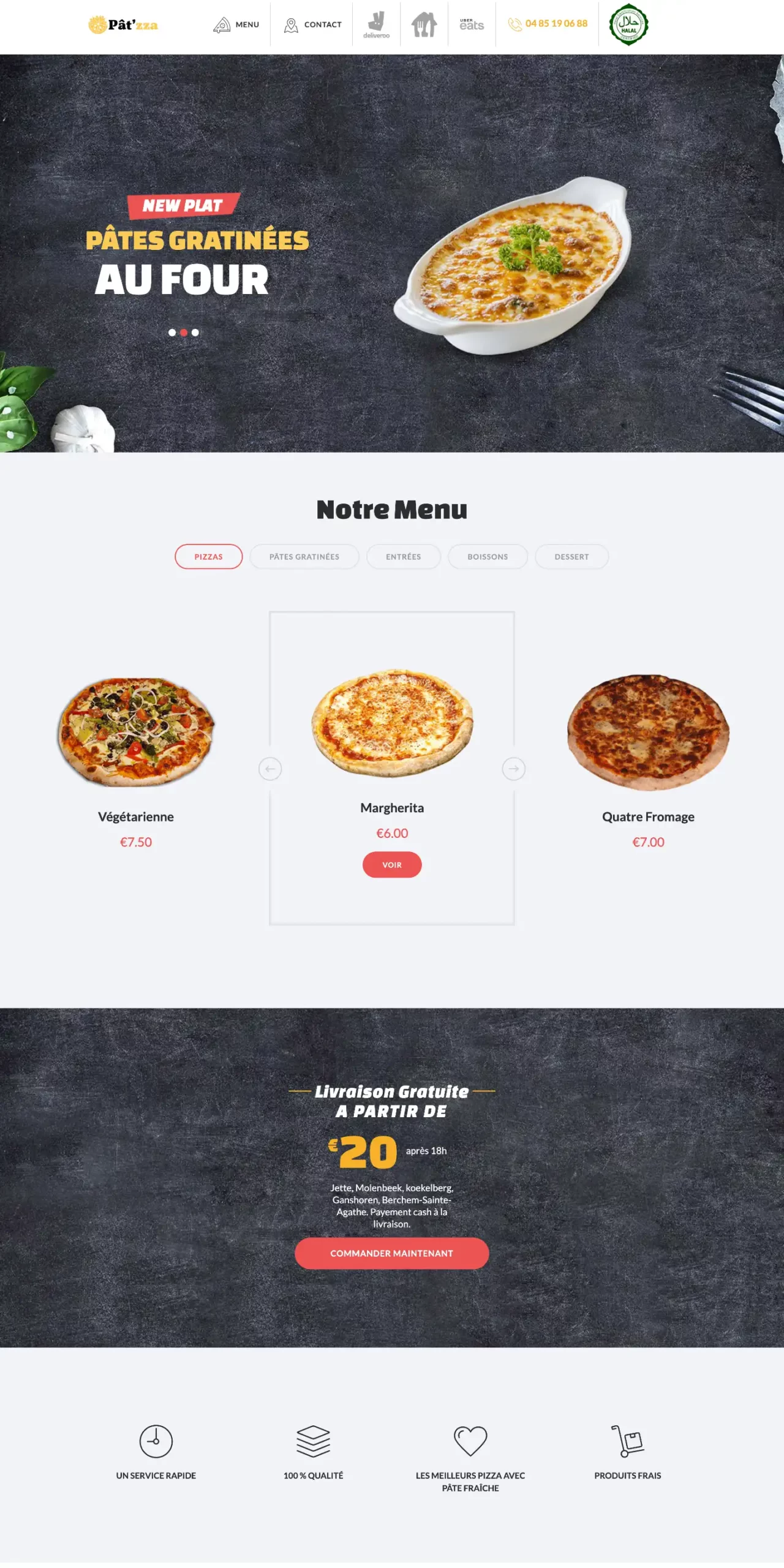 Homepagina van Patzza.be - Pizzeria website