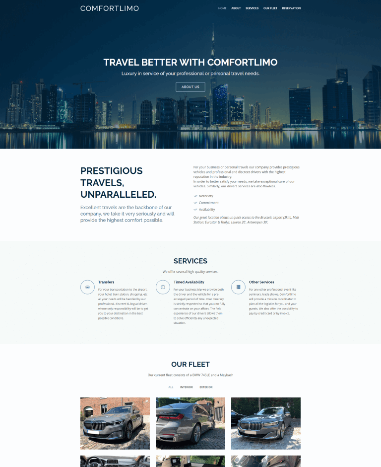 Homepage of client called Comfortlimo