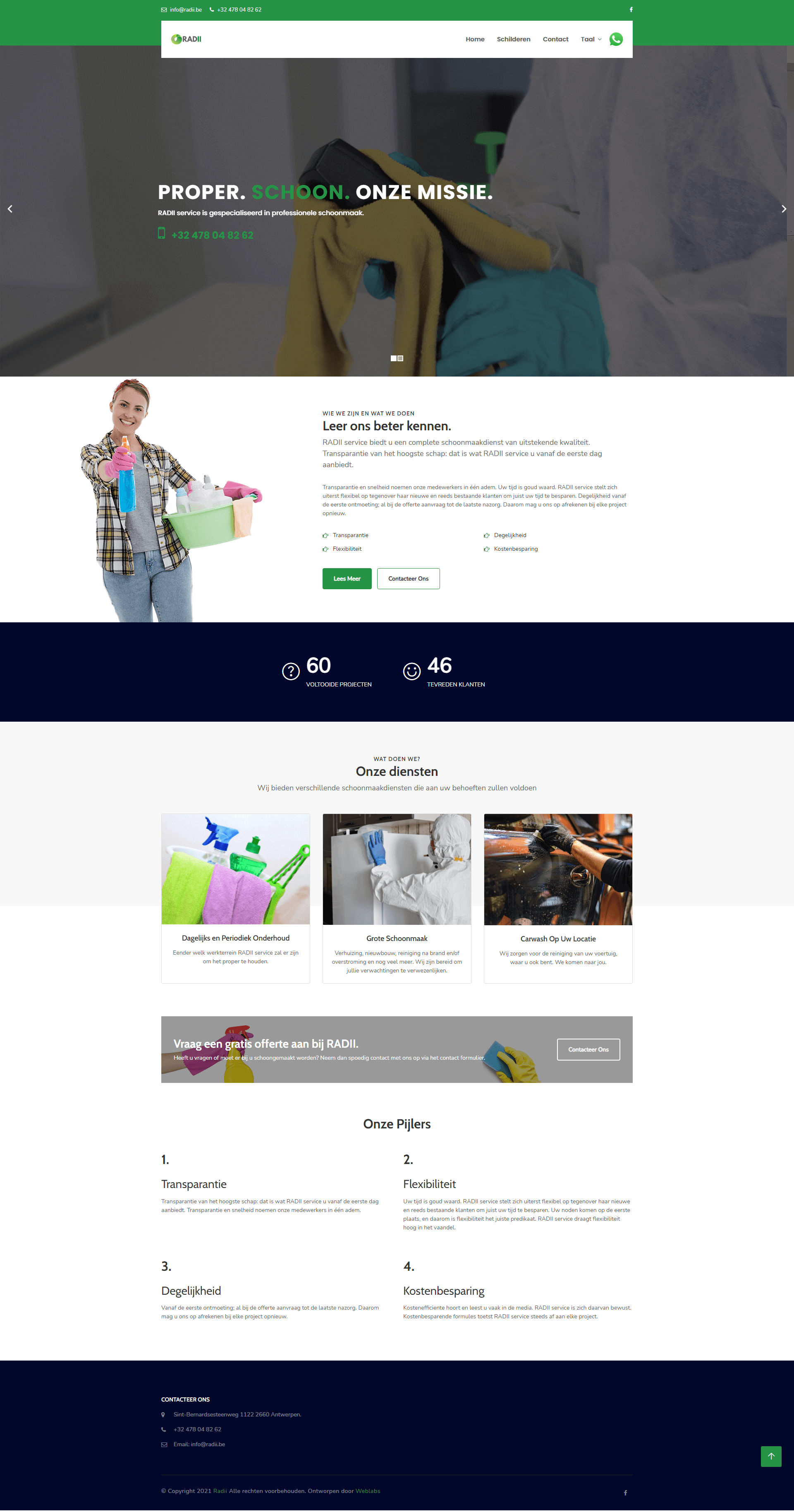 Full website screenshot of a client website named Radii