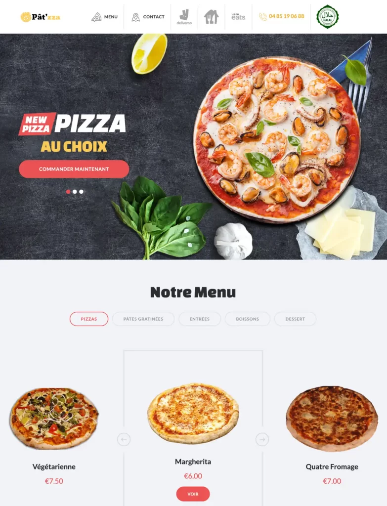 Un site de pizzeria pour Patzza.be