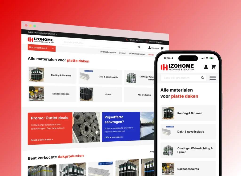 Desktop en Mobile mockup van izohome, een roofing bedrijf in België